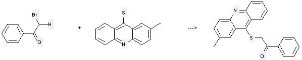 Ethanone,2-[(2-methyl-9-acridinyl)thio]-1-phenyl- can be prepared by 2-methyl-acridine-9-thiol and 2-bromo-1-phenyl-ethanone by heating